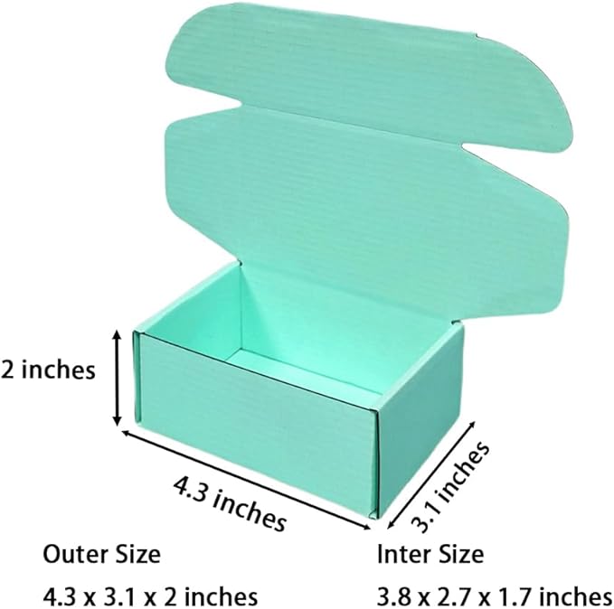 50 Pcs 4.3 x 3.1 x 2 inches Mini Size Corrugated Cardboard Gift Boxes Recyclable Shipping Boxes for Packing Jewelry Ornament Gift Craft Packaging Supplier (Mint green, 4.3 x 3.1 x 2")