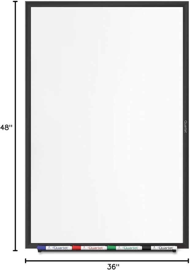 Quartet Magnetic Dry Erase White Board, 48"W x 36"H Whiteboard, Nano-Clean Surface Resists Ink Stains, Black Aluminum Frame (SM534B)