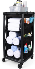Multipurpose Rolling Janitorial Cart – Ideal for Garage Organization, Car Detailing, Laundry Room/Home Cleaning – Compact Utility Cart on Wheels w/Steel Frame, Organizer & Black Bag – Matte Black