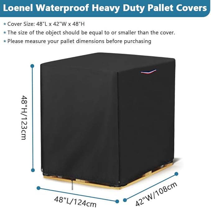 Pallet Cover, Waterproof Heavy Duty Pallet Covers Fits Large Pallets Up to 48" x 42" x 48", Fade Resistant Cargo Turnover Cover With Zipper