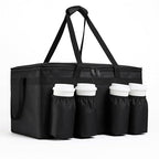 Insulated Food Delivery Bag with 4 Cup Holders, XX-Large Insulated Grocery Bags Keep Food Hot/Cold, Cooler Bags with Drink Carrier, Food Carrier Catering Bag, Commercial Food Warmers, Black