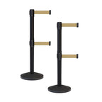 Crowd Control Warehouse CCW Series RBB-100D Set of 2 Stanchion Retractable Belt Barriers - Sloped Base, 7.5 Foot, Light Brown Dual Belt with Black Post - Easy Assembly