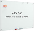 MaxGear Glass White Board 48x36 Inches, Wall Mounted Magnetic Glass Dry Erase Board, Large Frameless Whiteboard with 1 Eraser,3 Markers and 6 Magnets for Office, School, Home