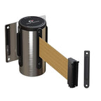 Crowd Control Warehouse - CCW Series WMB-120 Fixed Wall Mount Retractable Belt Barrier - 11 Foot, Light Brown Belt with Stainless Steel Case