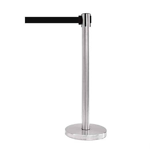 VIP Crowd Control Retractable Belt Stanchion Queue Safety Barrier Set, 36" Ht, 78" Belt + Wall Bracket (6 Satin Stainless Posts Black Belt + SFrame + WBracket)