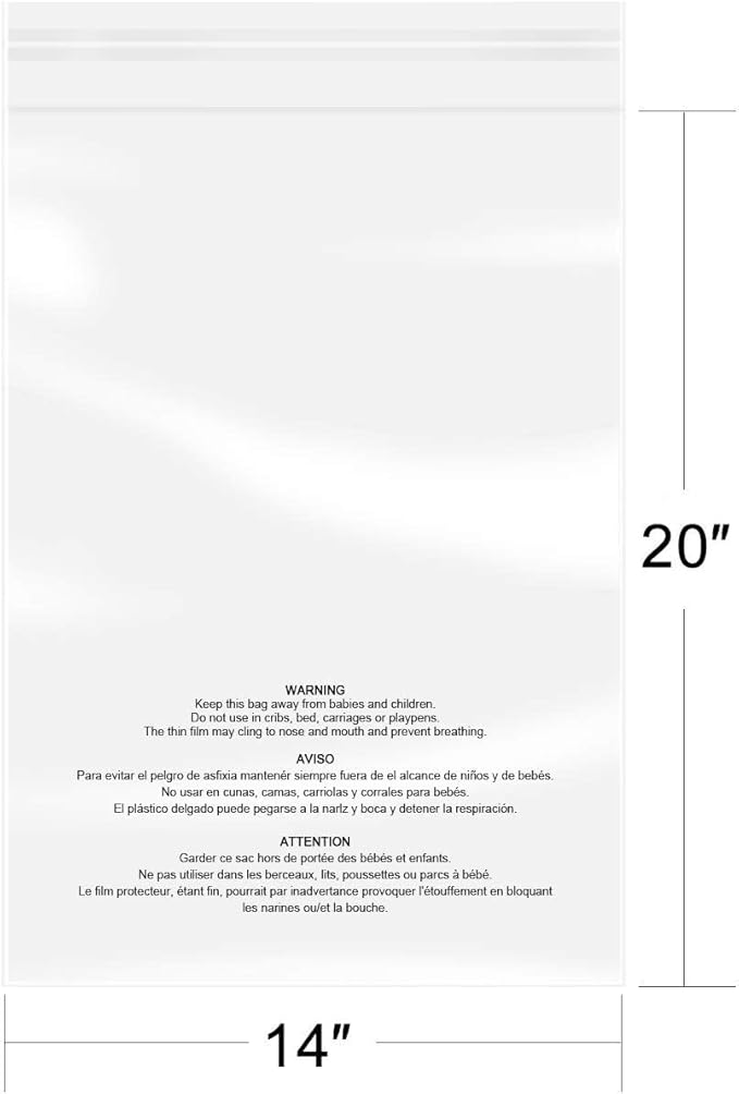 iMailer - 200 Pcs - 14" x 20" Poly Bags with Suffocation Warning Self Seal- Clear Shipping Bags 1.6 Mil for Clothing, Shirts, Packaging - Permanent Adhesive