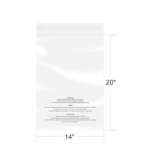 iMailer - 100 Pcs - 14" x 20" Poly Bags with Suffocation Warning Self Seal- Clear Shipping Bags 1.6 Mil for Clothing, Shirts, Packaging - Permanent Adhesive