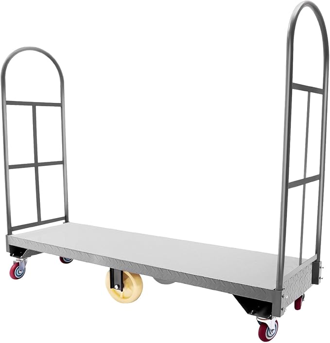 64.6Lx15.7H U-Boat Platform Truck Dolly, 2000lbs Heavy Duty U Boat Cart Steel with 6PCS Wheel Caster and 2 Side Fences for for Industrial, Retail, Warehouse