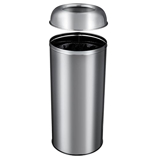 65L/17 Gallon Tall Commercial Trash Can, Large Capacity Brushed Stainless Steel Trash Bin with Open Top, Commercial Grade Heavy Gauge for Home, Office, Restaurant