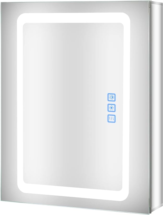 Fundin Lighted Medicine Cabinet with LED Light, Defogger, Dimmer, Outlet and USB Charger, Recessed or Surface Mount, Aluminum Material,20W x 25.6H inch
