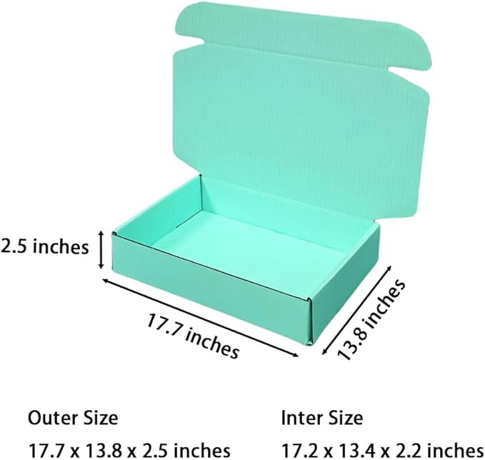 20 Pcs 17.7 x 13.8 x 2.5 inches X-Large Size Corrugated Cardboard Gift Boxes Recyclable Shipping Boxes for Mailing & Holidays, Wedding, Birthday, Gifts Packaging (Mint green)