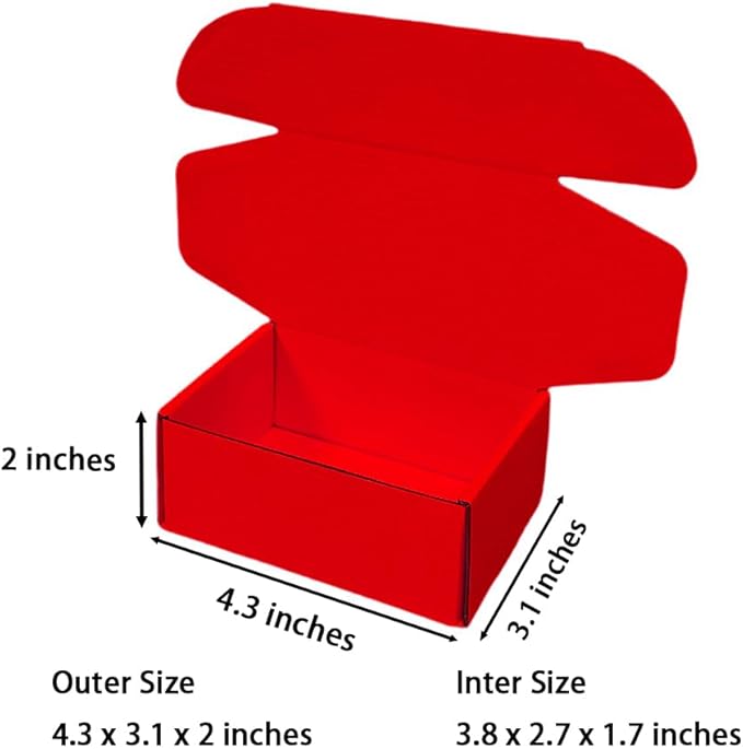 50 Pcs 4.3 x 3.1 x 2 inches Mini Size Corrugated Cardboard Gift Boxes Recyclable Shipping Boxes for Packing Jewelry Ornament Gift Craft Packaging Supplier (Red, 4.3 x 3.1 x 2")