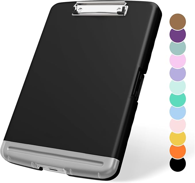 Plastic Clipboard with Storage, 8.5 x 11 Storage Organization Box Side-Opening, Heavy Duty Clip Board with Pen Holder and Paper Folder for Nurses, Teachers, Office & School Supply, Black