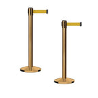 Crowd Control Warehouse CCW Series RBB-150 - Set of 2 Stanchion Retractable Belt Barriers - 16 Foot, Yellow Belt with Satin Brass Steel Post - Easy Assembly