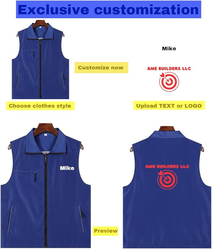 YOWESHOP Lightweight Zip-Up Safety Vest with Pockets for Outdoor Activities,Custom Logo Sleeveless Windbreaker