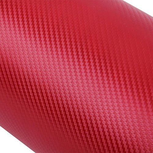 F & B LED LIGHTS Red 3D Carbon Fiber Film Twill Weave Vinyl Sheet Roll Wrap (12" X 60", Red)