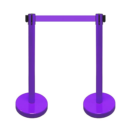 VIP Crowd Control Retractable Belt Queue Safety Stanchion Barrier Set, 36" Ht, 78" Belt + Wall Bracket (6 Pur Posts Pur Belt + SFrame + WBracket)