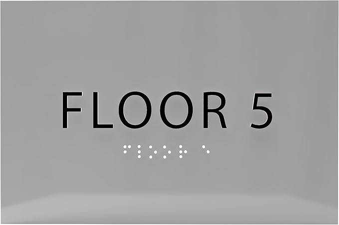 6" X4" Floor 5 Sign - ADA Compliant Tactile Graphics Grade 2 Braille Text | Wall Mount Plastic Directional Assistance, Floor Number Sign for Office, Schools, Hospitals, Apartments