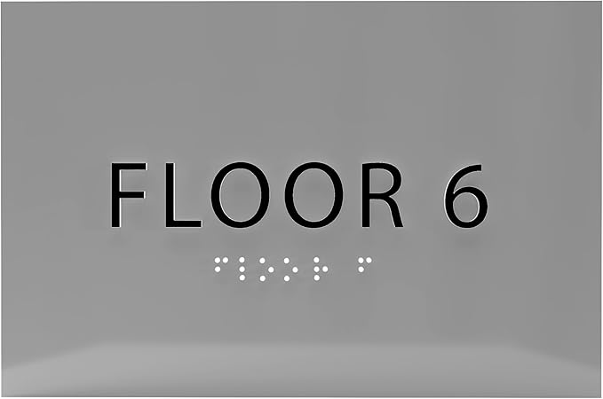 6" X4" Floor 6 Sign - ADA Compliant Tactile Graphics Grade 2 Braille Text | Wall Mount Plastic Directional Assistance, Floor Number Sign for Office, Schools, Hospitals, Apartments