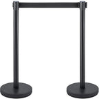 VEVOR Crowd Control Stanchion Set, Stanchion Set with 6.6 ft/2 m Black Retractable Belt, Black Crowd Control Barrier w/Concrete and Solid Metal Base - Easy Connect Assembly (6)