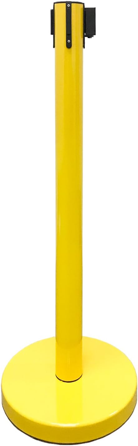 Retractable Stanchion, 6 SPECIALTY Posts + Signframe, 36" Ht, 78" Special Event & Holiday Theme Belt + Bonus Replacement Cassettes + Wall Receiver (YEL Post/Black Belt)