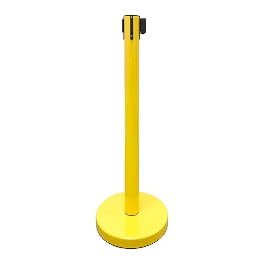 VIP Crowd Control Retractable Belt Stanchion Queue Safety Barrier Set, 36" Ht, 78" Belt (2 YEL Posts Caution Belt)