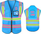 YOWESHOP High Reflective Visibility Safety Vest Custom Your Logo Safety Workwear with Reflective Strips and Front Zipper