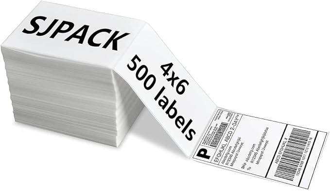 SJPACK 4x6 Thermal Labels, Shipping Labels with Perforated Line, Commercial Grade Thermal Shipping Label Paper, Pack of 500