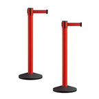 Crowd Control Warehouse CCW Series RBB-150 - Set of 2 Stanchion Retractable Belt Barriers - 16 Foot, Red Belt with Red Post - Easy Assembly