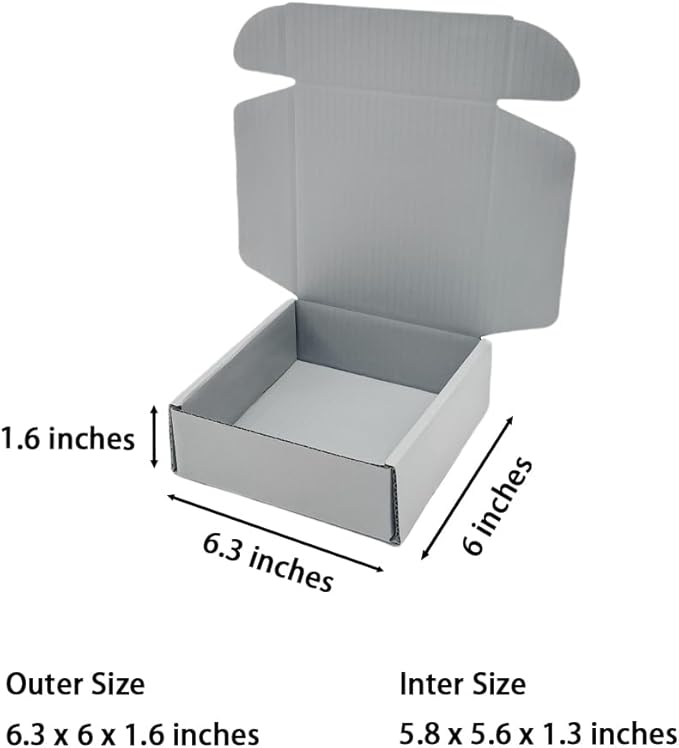 50 Pcs 6.3 x 6 x 1.6 inches Shipping Boxes for Small Business Cardboard Corrugated Mailer Boxes for Shipping Packaging Holidays Craft Gifts Giving Products (Gray, 6.3 x 6 x 1.6")