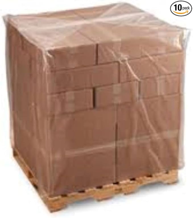 Farm Plastic Supply - Pallet Cover Bags 10 Pack - 3 Mil Clear (55" x 53" x 75") - Heavy Duty Construction Grade Strength Polyethylene Pallet Bags, Outdoor Protection, and Pallet Storage