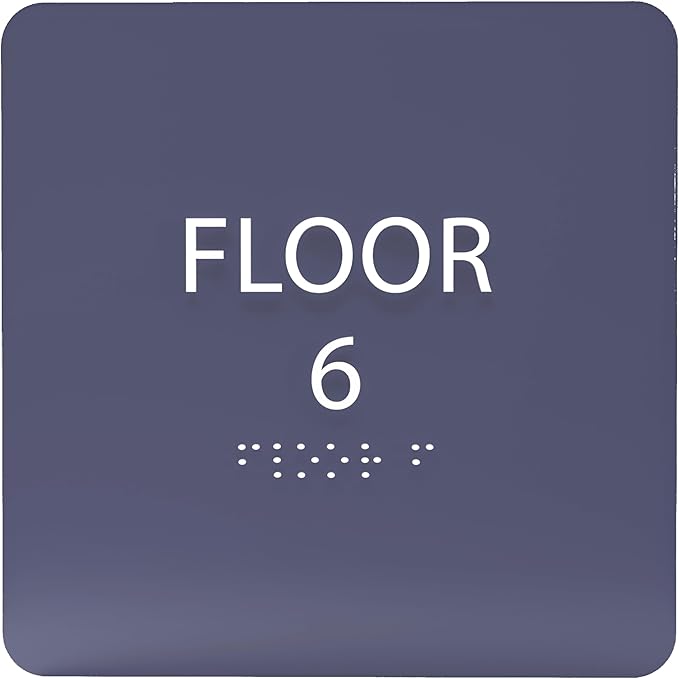 6" X6" Floor 6 Sign - ADA Compliant Tactile Graphics Grade 2 Braille Text Acrylic Wall Signs - Directional Assistance, Floor Number Safety Sign for Office, school Hospital, Apartment