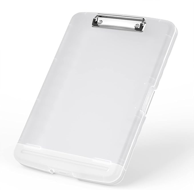 Rimilak Plastic Clipboard with Storage, 8.5 x 11 High Capacity Folio Nursing Case with Pen Holder, Size 14.2 x 9.6 x 1.2″ Folder Side-Opening for Classroom, Teacher, Smooth Writing, Translucen