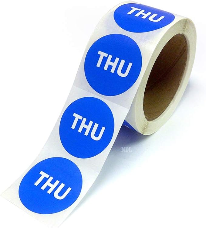NextDayLabels - Round Thursday Day of The Week Color Coding Labels (2" Blue Stickers -500 per Roll)