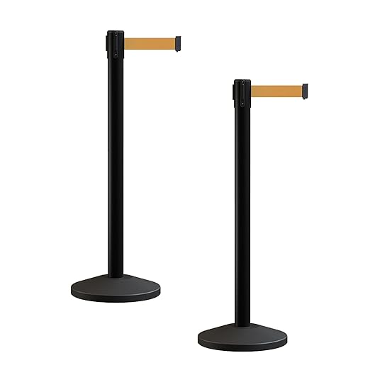 Crowd Control Warehouse CCW Series RBB-100 - Set of 2 Stanchion Retractable Belt Barriers - 7.5 Foot, Brown Belt with Black Post - Easy Assembly