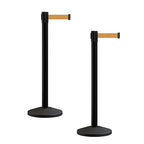 Crowd Control Warehouse CCW Series RBB-100 - Set of 2 Stanchion Retractable Belt Barriers - 11 Foot, Brown Belt with Black Post - Easy Assembly