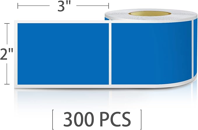 Blue Rectangle Sticker Labels 3×2 Inch Vinyl Stickers Color Coding Name Tags Roll Removable Waterproof 300 per Dispenser Box
