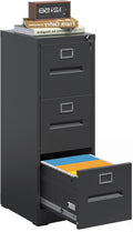 Black Metal File Cabinet with 3 Drawer,Vertical File Cabinet with Lock for A4/Letter/Legal Size Files,Steel Filing Cabinets for Home Office,Assembly Required