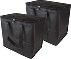 Ezek Reusable Insulated Grocery Bags in Black, Stand Upright, Double The Sturdy Zipper, Eco-Friendly Heavy Duty Non-Woven Reinforced Bottom & Handles.