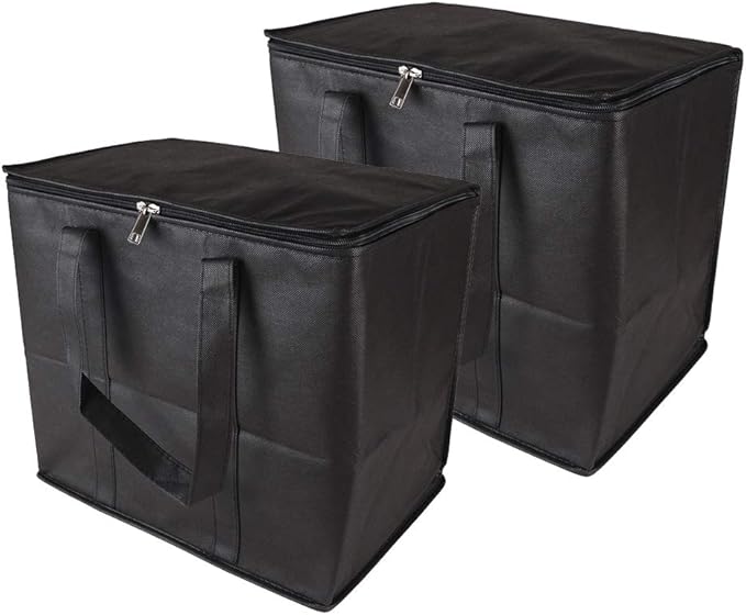 Ezek Reusable Insulated Grocery Bags in Black, Stand Upright, Double The Sturdy Zipper, Eco-Friendly Heavy Duty Non-Woven Reinforced Bottom & Handles.