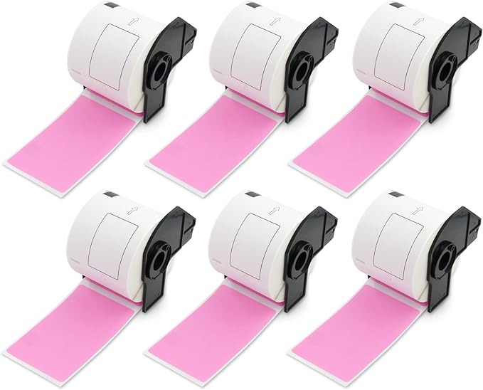 BETCKEY - Shipping/Name Badge Labels Replacement for Brother DK-1202 (2.4 in x 3.9 in), Compatible with Brother QL Label Printers [6 Rolls/1800 Labels, Pink]