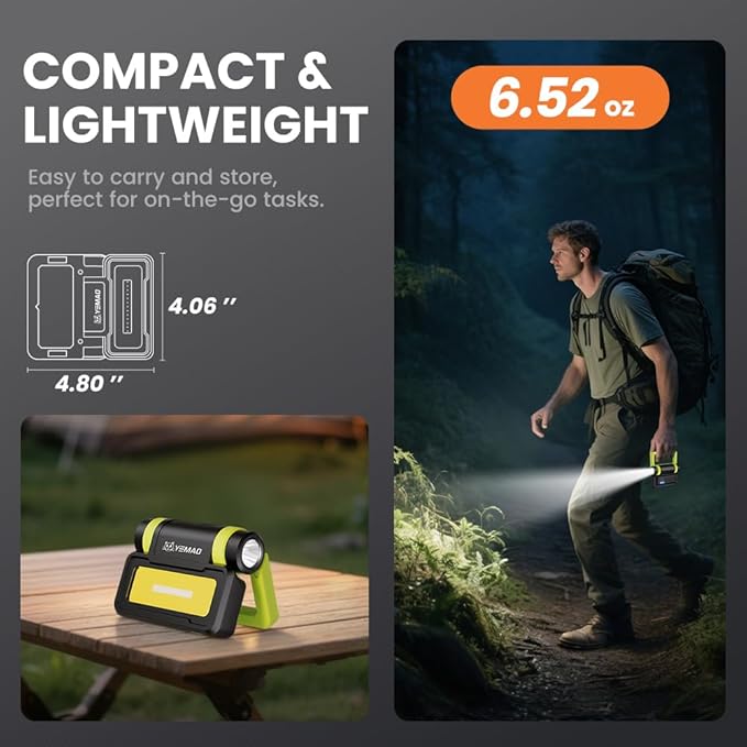 Yemao Led Work Light Rechargeable,Small Portable Work Light with Battery,High Lumen Underhood Work Lights with Magnetic,8 Modes Mechanic Lamp for Automotive Work,Garage,Shop,Car Repair,Emergency