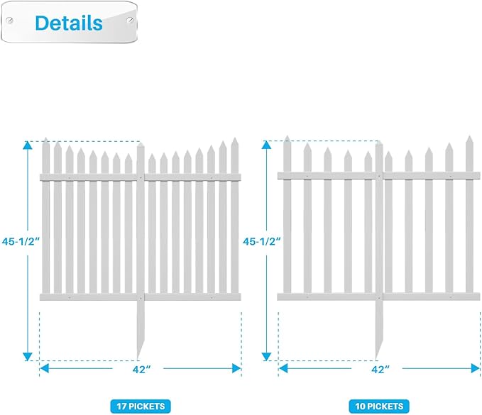 Patio Outdoor Fence 36"Hx84"L (2Sets) White Vinyl Picket Fence Panels Privacy Fence Decorative, PVC Garden Fence Temporary Fencing for Backyard Porch Dogs, Suitable for Soft Ground
