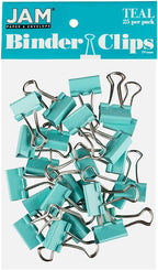 JAM PAPER Colorful Binder Clips - Small - 3/4 Inch (19 mm) - Teal Binderclips - 25/Pack