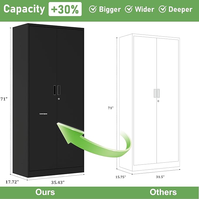 Big Metal Garage Storage Cabinet with Locking Doors, Lockable Heavy Duty Metal Tool Cabinet with Pegboard, Black