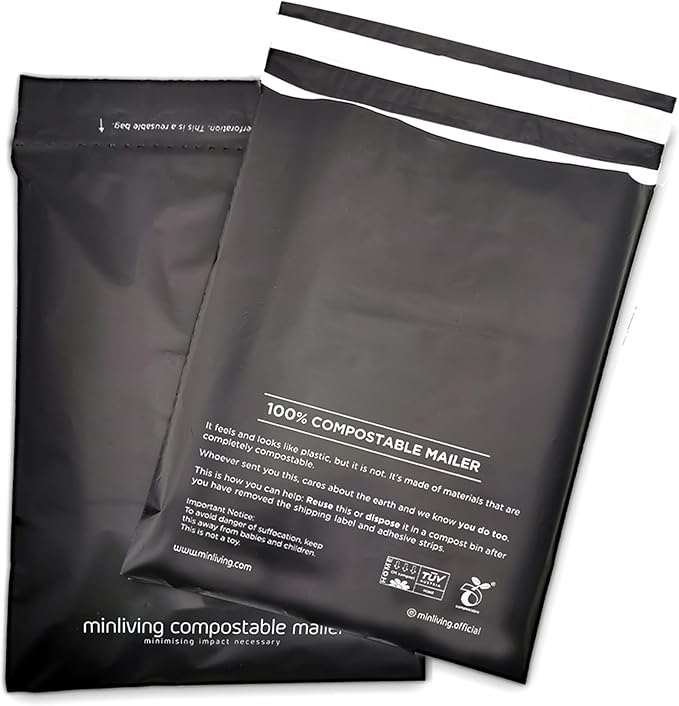 100% Compostable Biodegradable Mailers | Reusable Poly Bags | Zero-Waste Double-Seal Extra Thick | Shipping Envelopes Pouches | Certified Green Packaging - Size 14.9" x 19"