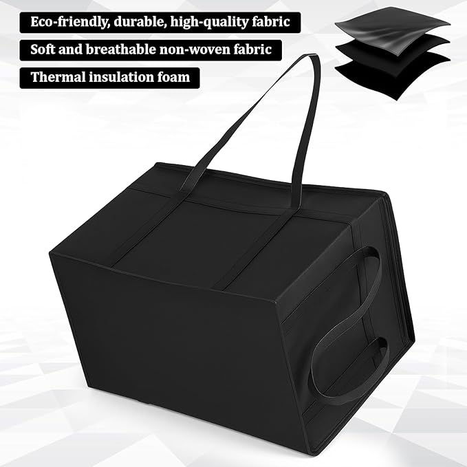 3-Pack Insulated Food Delivery Bag, Insulated Bags for Doordash, XXXL Pizza Delivery Bags, Large Capacity Cooler Bag for Grocery Shopping and Catering, Warmer/Frozen(Black)