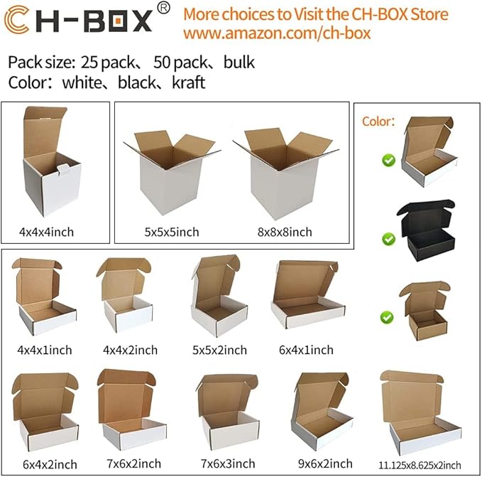 50 Pack 4x4x1'' Small Shipping Boxes, Corrugated Cardboard Mailers for Business, White (CM441)