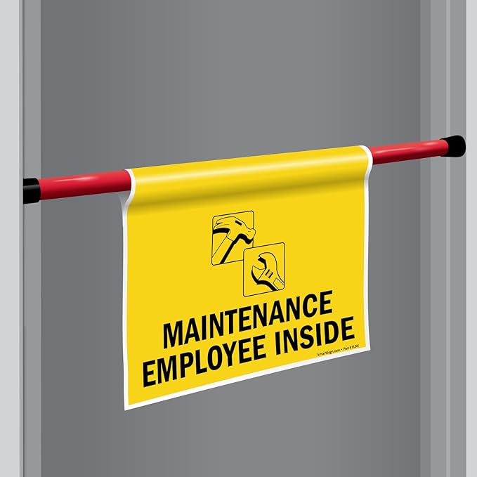 SmartSign Hanging Doorway Barricade, 11.25" x 18" Vinyl, Spring-loaded Adjustable Aluminum Pole, Twist-To-Tighten & Safety Sign Kit, Black/Yellow, USA-Made