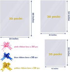 60 Packs Large Clear Cellophane Bags 14x20 18x24 24x30 Inches Jumbo Gift Basket Wraps Extra-large Transparent Plastic Bags for Fruit Basket, Gift Wrap, Treats, Arts and Crafts, 60 pcs Pull Ribbon Bow Ties